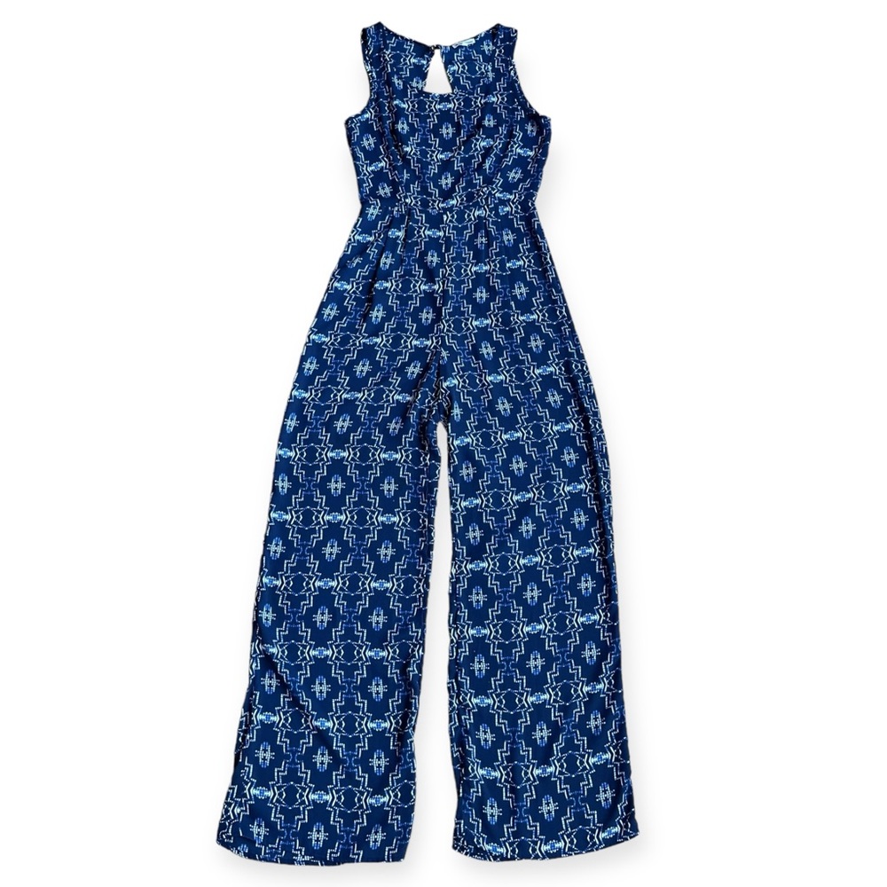 Vintage Charlotte Russe blue aztec pattern open arms jumpsuit
